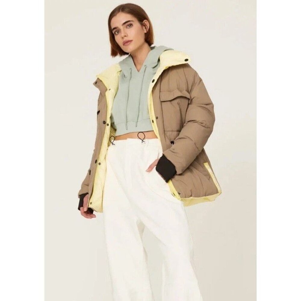 Dualist Zorah Reversible Jacket Yellow & Beige Brown Womens Small Medium Zip Up - Picture 4 of 11